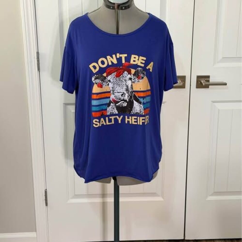 New XXL Blue Don't Be A Salty Heifer Graphic T-Shirt - Picture 1 of 4